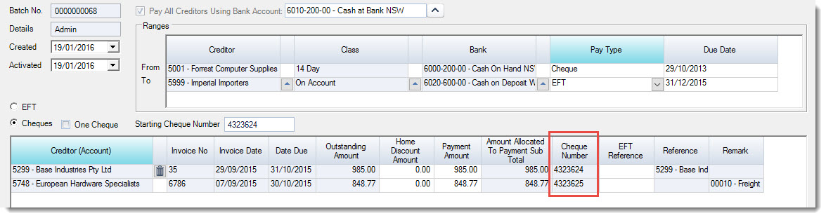 Jiwa Creditors - EFT / Cheque Payments - JIWA Training